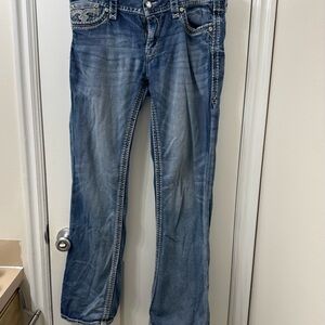 Rock Revival Blue Boot Cut Women Washed Jean Classic Style Kylie Gems Sz W32/L31